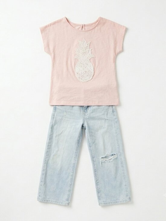 Chloe Other - Chloé Girls Pineapple Lace Top & Old Navy Baggy Wide Leg Jeans Set